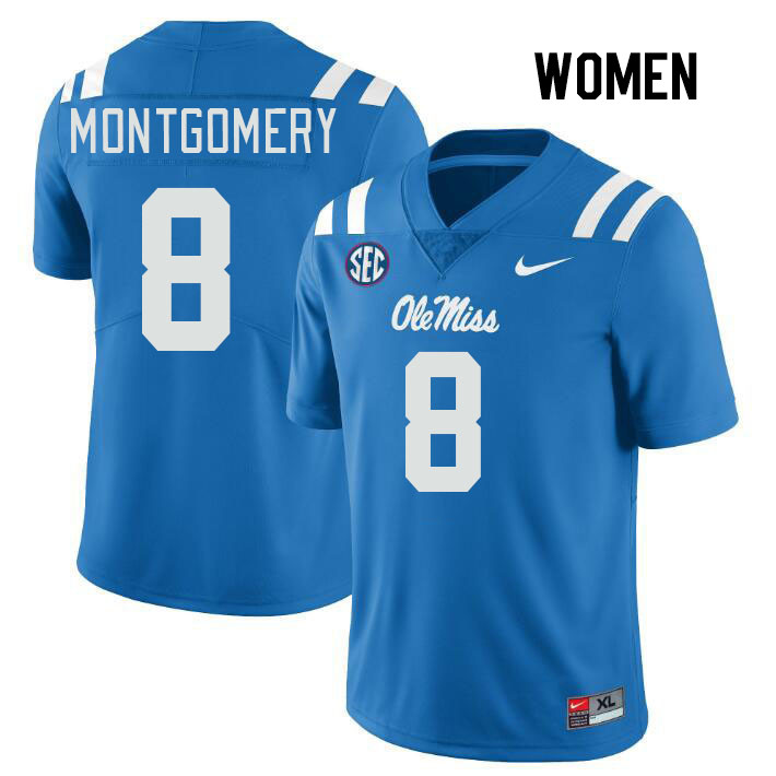 Women #8 Monty Montgomery Ole Miss Rebels College Football Jerseys Stitched Sale-Power Blue